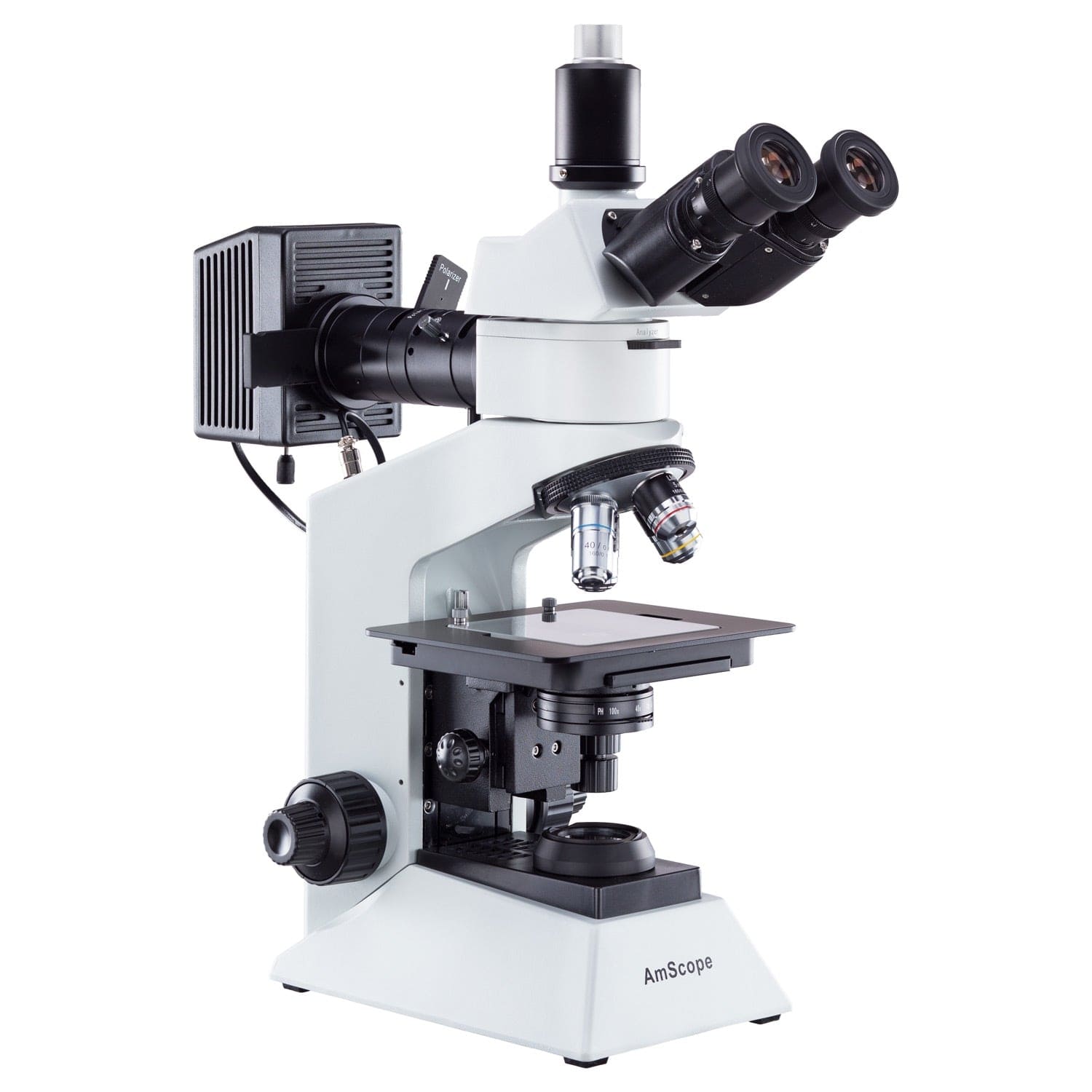 AmScope ME580 Trinokul�rt metallurgisk mikroskop m/dobbelt belysning (40X�800X), polarisation og 14,0 MP USB 3.0 kamera