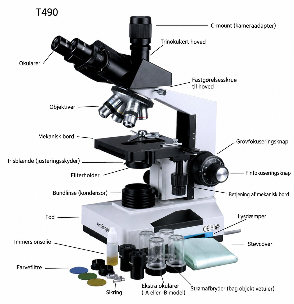 AmScope T490 simul-fokal biologisk trinokul�rt mikroskop (40X�1600X)