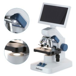 AmScope DM300HD Full HD 7 tommer digitalt lysmikroskop med mekanisk krydsbord