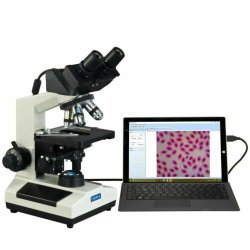 OMAX MD82 Binokul�rt mikroskop (40X&ndash;2000X) m/indbygget 3,0 MP USB-digitalt kamera og 3-linset plan fasekontrast/Darkfield-kit