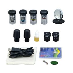 OMAX MD82 Binokul�rt mikroskop (40X&ndash;2000X) m/indbygget 3,0 MP USB-digitalt kamera og 3-linset plan fasekontrast/Darkfield-kit