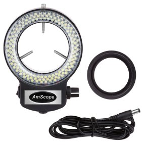 AmScope 144 LED ringlys med justerbar lysstyrke &ndash; tilbeh�r til stereomikroskop med sort hus