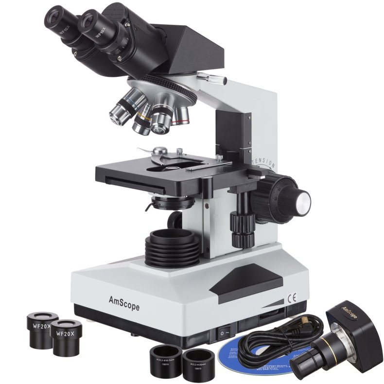 AmScope B490 Biologisk binokul�rt mikroskop (40X�2000X) + 3D krydsbord og 5MP USB 2.0 kamera