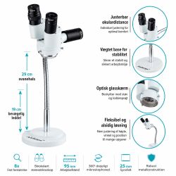 AmScope SE508 binokul�rt stereomikroskop med fleksibel svanehalsstander (8x)
