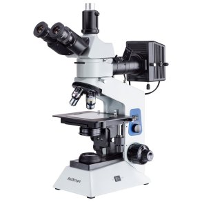 AmScope ME580 Kompakt Trinokul�rt opretst�ende metallurgisk mikroskop (40X&ndash;500X) dobbelt belysning, polariseret lys