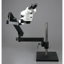 AmScope SM-7B-FRL binokul�rt stereomikroskop, fluorescerende ringlys, leddelt arm med bordplade og s�jlestander (7x-45x)