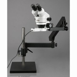 AmScope SM-7B-FRL binokul�rt stereomikroskop, fluorescerende ringlys, leddelt arm med bordplade og s�jlestander (7x-45x)