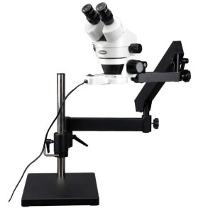 AmScope SM-7B-144S binokul�rt stereomikroskop, LED og artikuleret arm p� plade- og s�jlestander (7x-45x)