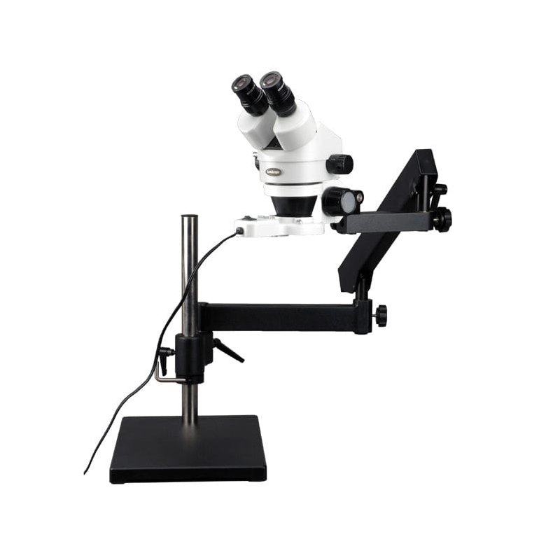 AmScope SM-7B-144S binokul�rt stereomikroskop, LED og artikuleret arm p� plade- og s�jlestander (7x-45x)