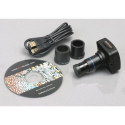AmScope SM-6TPZ-64S-5M trinokul�rt stereomikroskop, LED-belysning, 5 MP kamera og artikuleret arm med bordklemme (3,5x-90x)