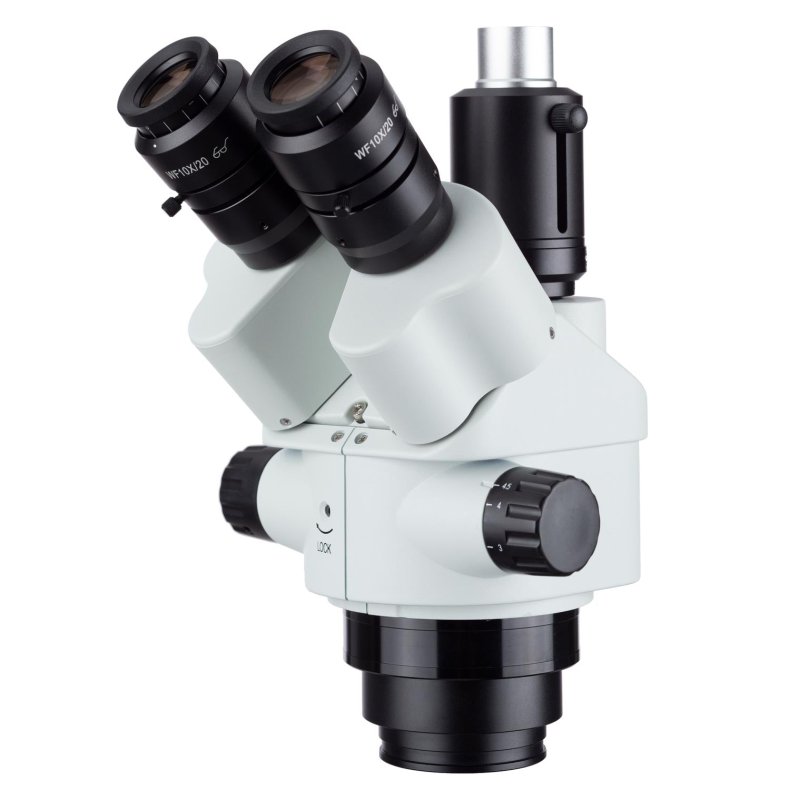 AmScope trinokul�rt stereomikroskophoved med Simul-Focal zoom 7x-45x