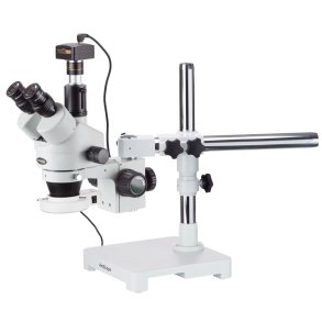 AmScope SM-3 Trinokul�r Stereomikroskop 2,5X&ndash;90X m/dobbelt bomstander, 1,3MP kamera og enkeltarm bomstander