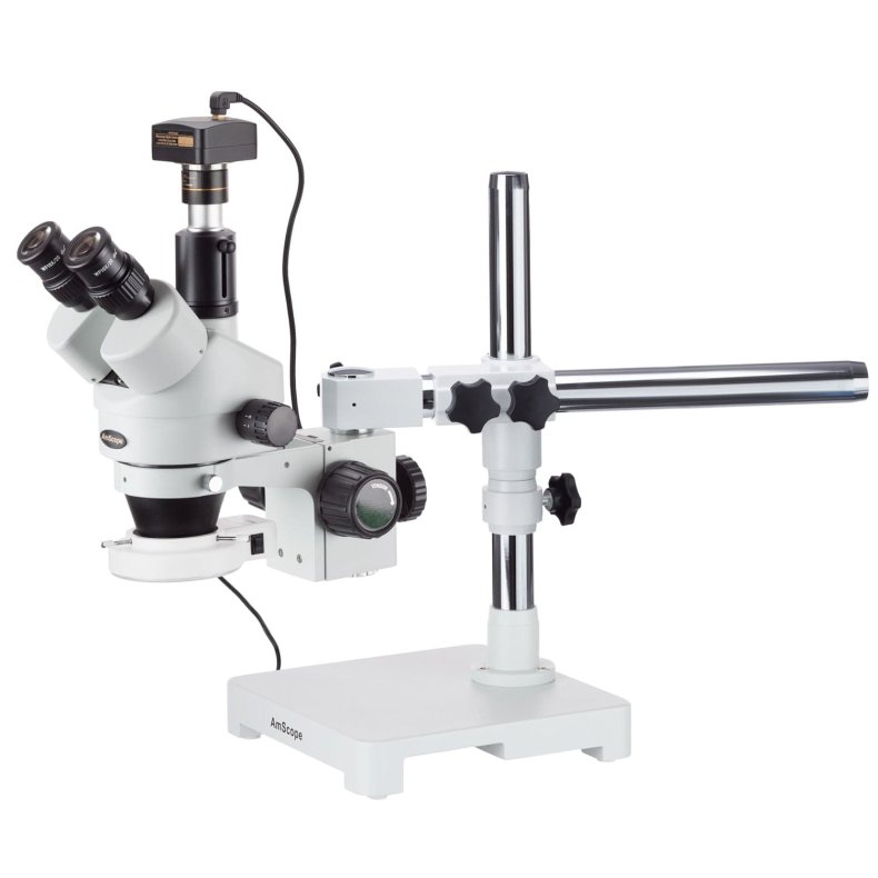 AmScope SM-3 Trinokul�r Stereomikroskop 2,5X&ndash;90X m/dobbelt bomstander, 1,3MP kamera og enkeltarm bomstander