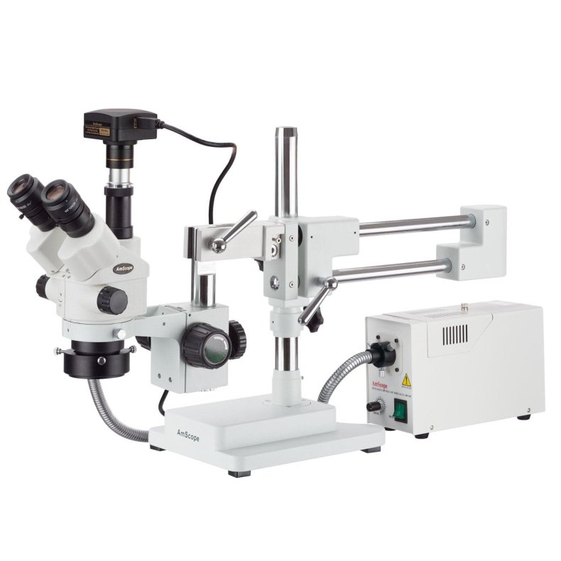 AmScope SM-4 Trinokul�r Stereolup (7x-45x) m/150W ringlys + 5MP kamera og dobbelt bomstander