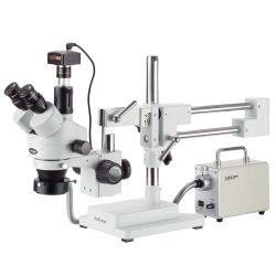 AmScope SM-4 Simul-Focal trinokul�rt zoom-stereomikroskop, 30 W LED fiberoptisk ringlys, dobbelt bomstander (3.5x-180x)