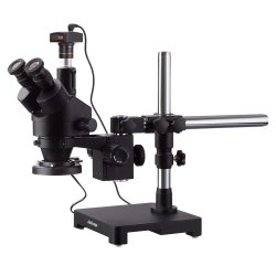 AmScope SM-3T-FRL-10M-B digitalt trinokul�rt stereomikroskop, fluorescerende lyskilde, 10 MP kamera, enkelt bomstander (7x-45x)