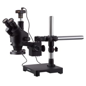 AmScope SM-3T-FRL-10M-B digitalt trinokul�rt stereomikroskop, fluorescerende lyskilde, 10 MP kamera, enkelt bomstander (7x-45x)