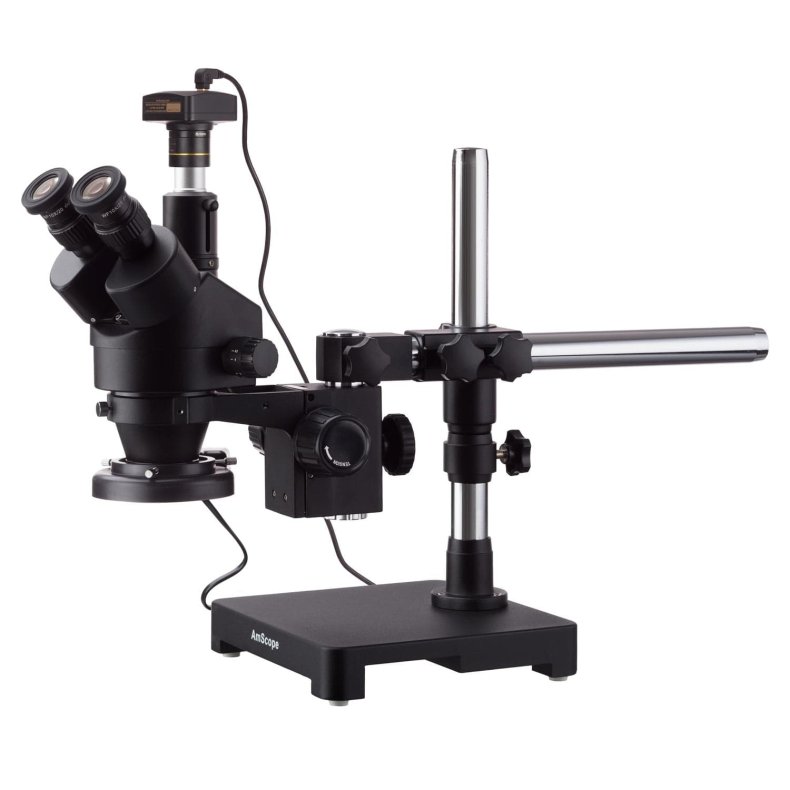AmScope SM-3T-FRL-10M-B digitalt trinokul�rt stereomikroskop, fluorescerende lyskilde, 10 MP kamera, enkelt bomstander (7x-45x)