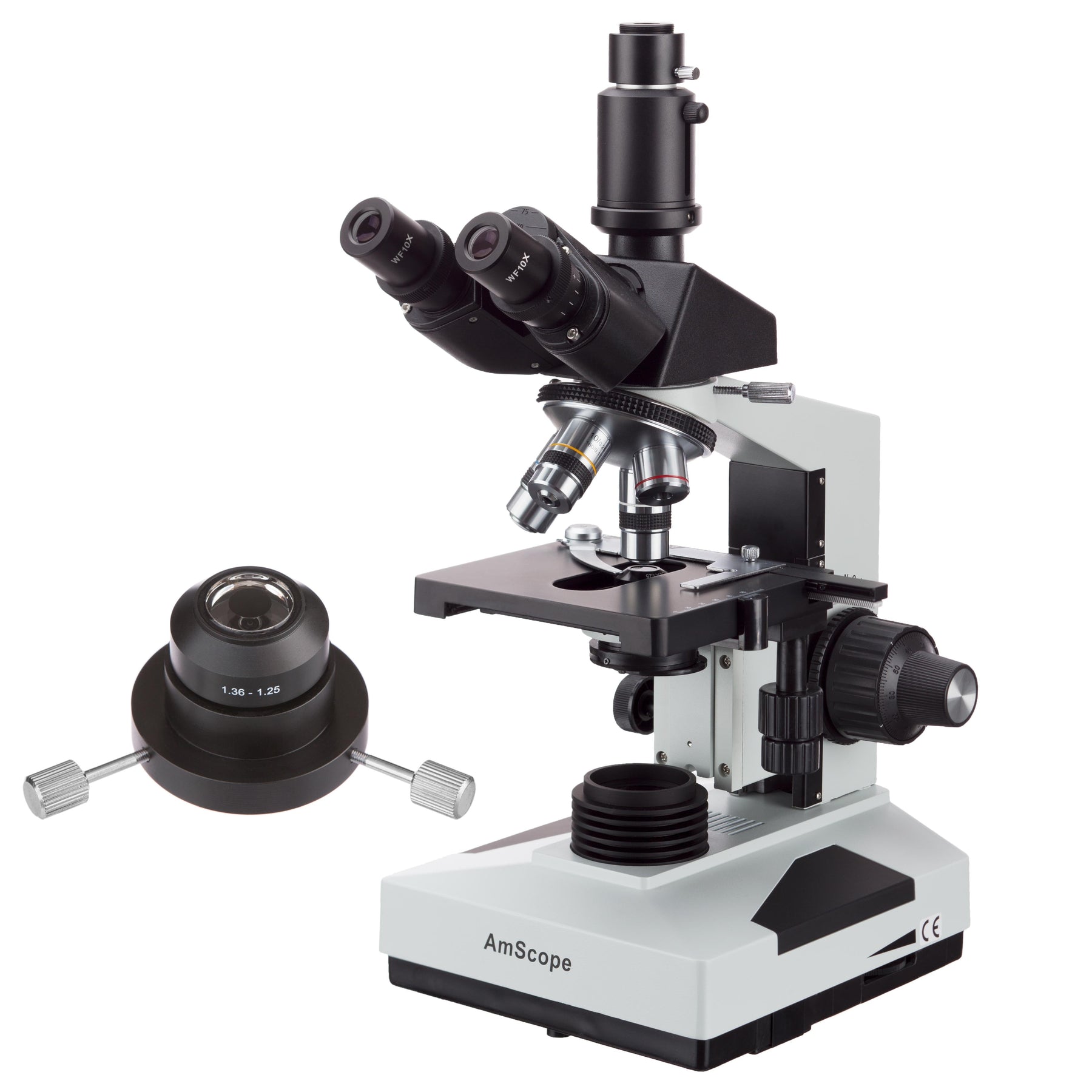 AmScope T490 Simul-Focal Darkfield Trinokulært Mikroskop (40X–2000X) + mekanisk krydsbord