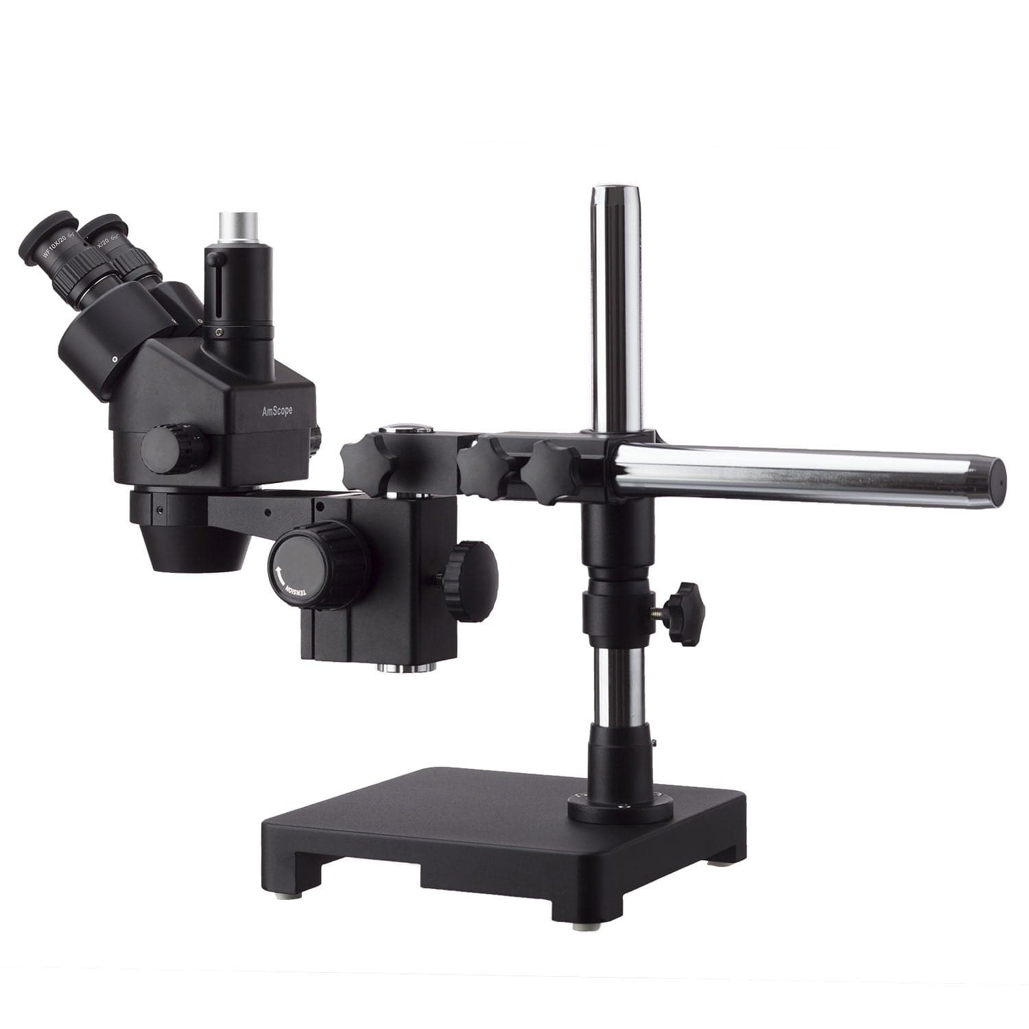 AmScope SM-3TZZ-FRL-B trinokul�rt stereomikroskop med fluorescerende ringlys og enkelt bomstander (3,5x-180x)